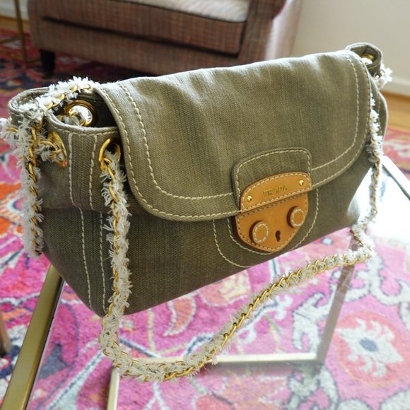 Prada Handbags - PRADA Khaki Denim Chain Flap Bag EUC - RARE - 3x HOST PICK!!!